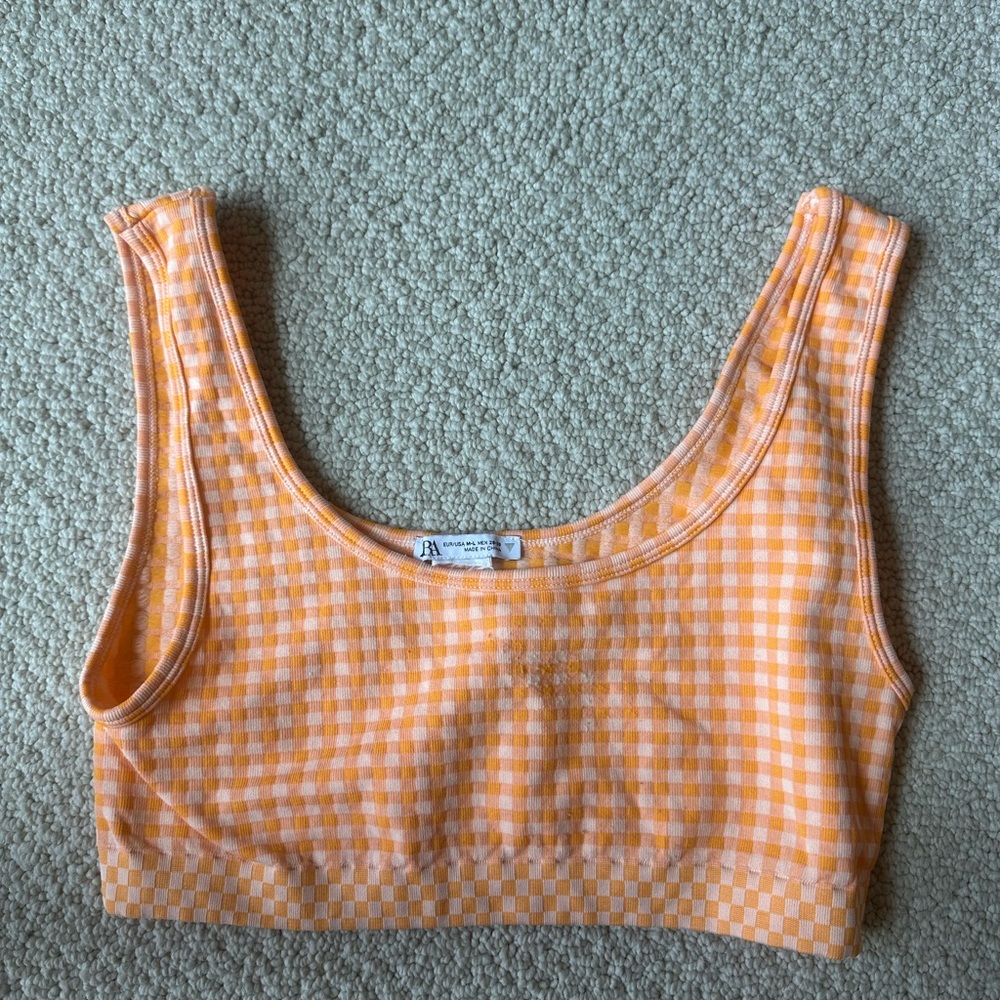 Zara Orange Gingham Crap Top